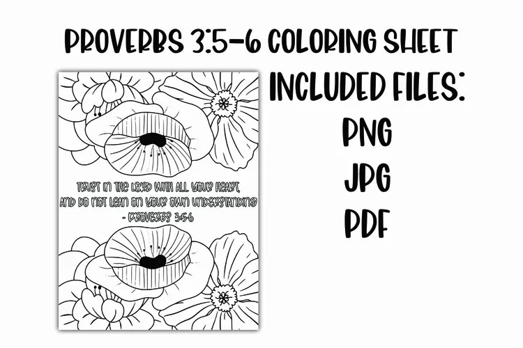 Proverbs 3: 5-6 Floral Christian Coloring Sheet