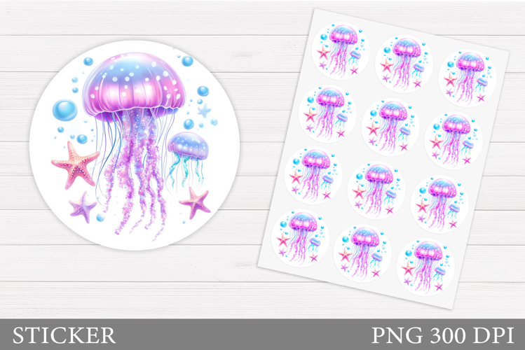 Jellyfish Sticker Template. Sea Sticker Design