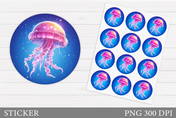 Jellyfish Sticker Design. Seashell Sticker Template