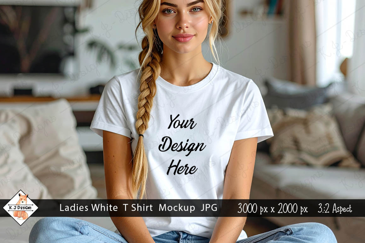 Ladies White T shirt Mock Up Photo JPG | Background