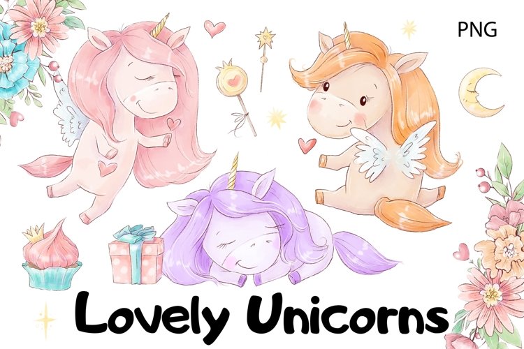 Watercolor Clipart Lovely Unicorns