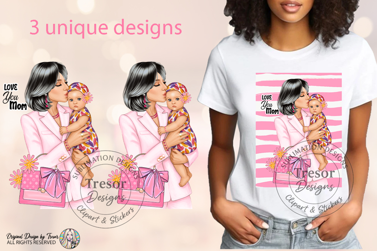Mom Life Fashion Clipart Brunette Mother and Baby download