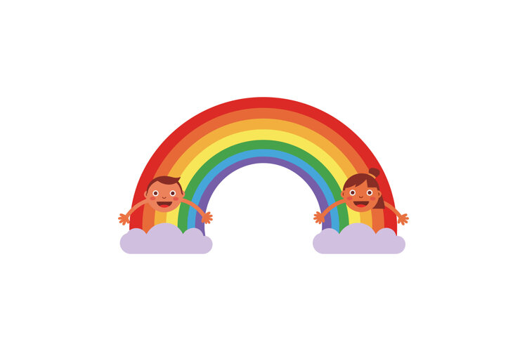 Two cheerful children joyfully peeking out from colorful rai example image 1