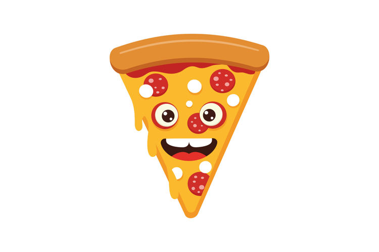 Cartoon-style smiling pizza slice with pepperoni and cheese example image 1