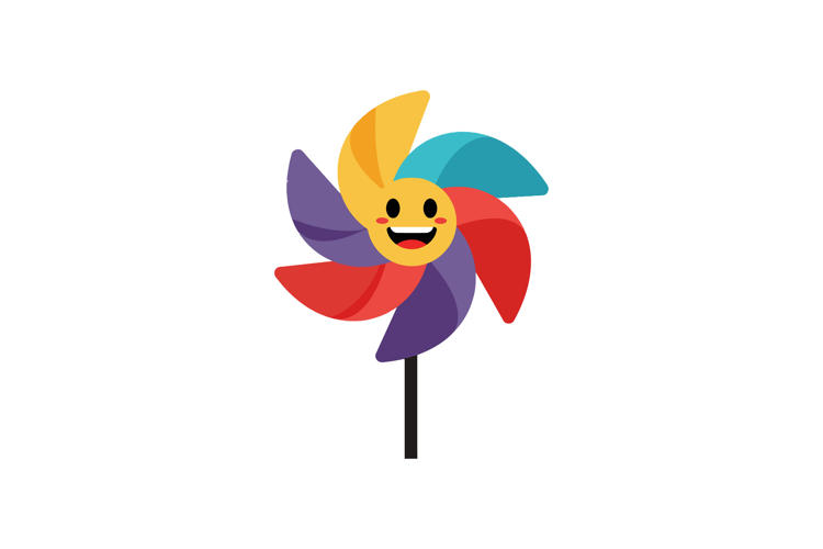 A cheerful pinwheel with vibrant colors and a smiling face i