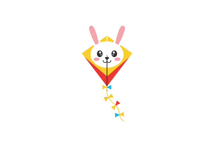 Cute rabbit-shaped kite design in flat style showcasing vibr