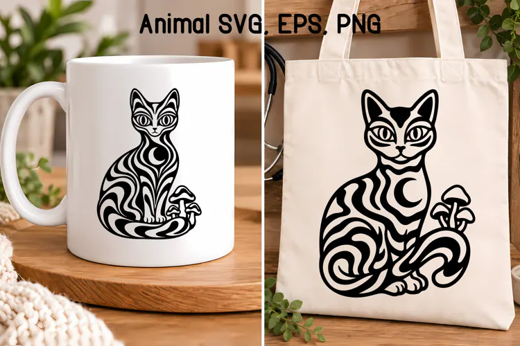 Psychedelic Cat Moon SVG | Animal SVG