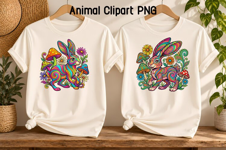 Psychedelic Rabbit Clipart PNG | Animal Sublimation example image 1