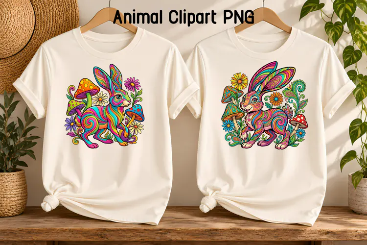 Psychedelic Rabbit Clipart PNG | Animal Sublimation