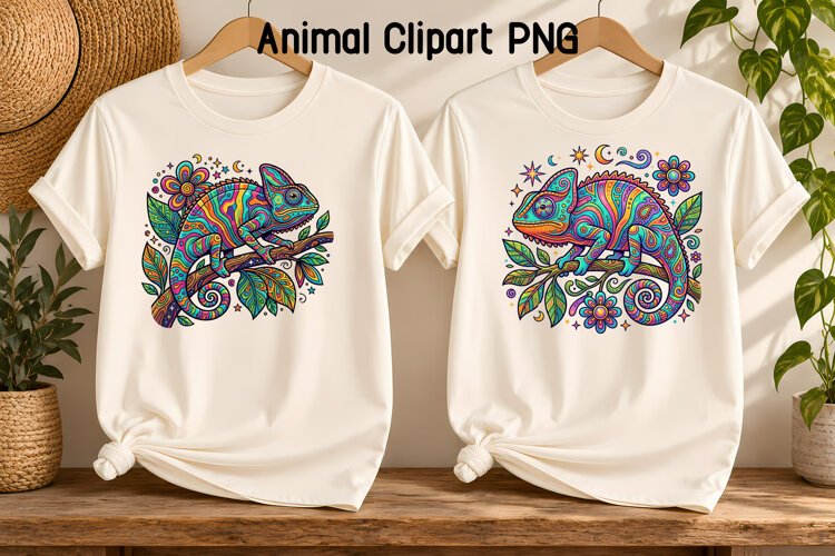 Psychedelic Chameleon Clipart PNG | Animal Sublimation example image 1