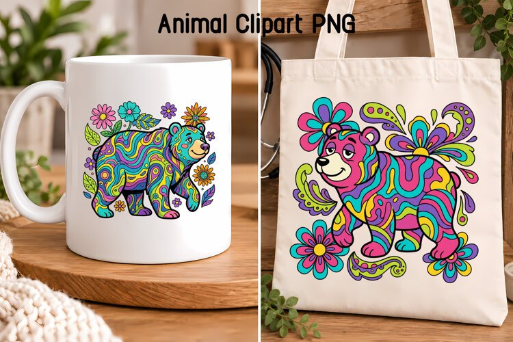 Psychedelic Bear Clipart PNG | Animal Sublimation