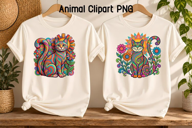 Psychedelic Cat Clipart PNG | Animal Sublimation example image 1