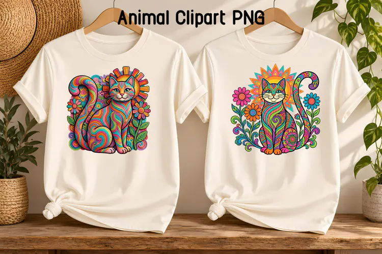 Psychedelic Cat Clipart PNG | Animal Sublimation