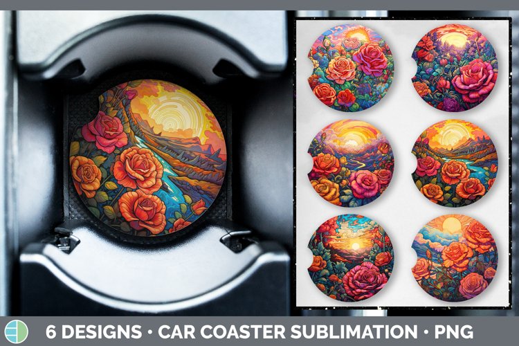 Psychedelic Rose Flowers Car Coaster | Sublimation Coaster D