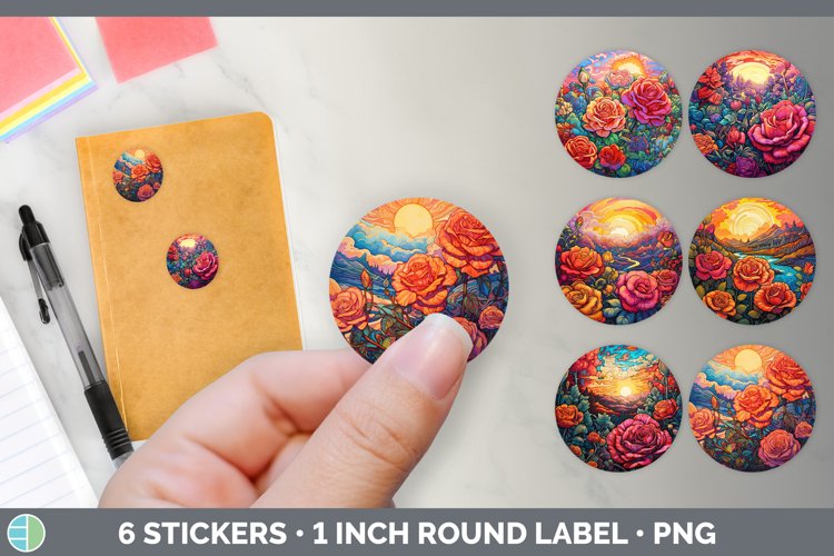 Bundle of six Rainbow Roses Stickers designs.