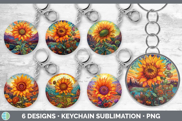 Psychedelic Sunflower Flowers Keychain Sublimation Keyring