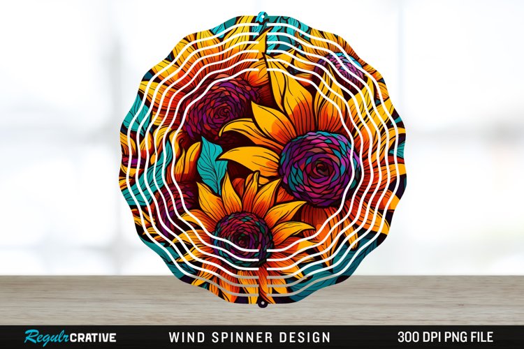 Psychedelic Sunflower Flowers Wind Spinner Sublimation PNG