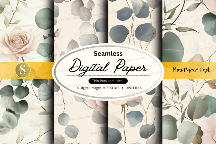 Seamless digital paper - eucalyptus and rose