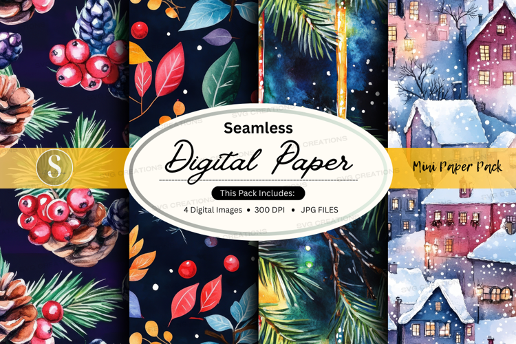 Seamless winter village digital paper