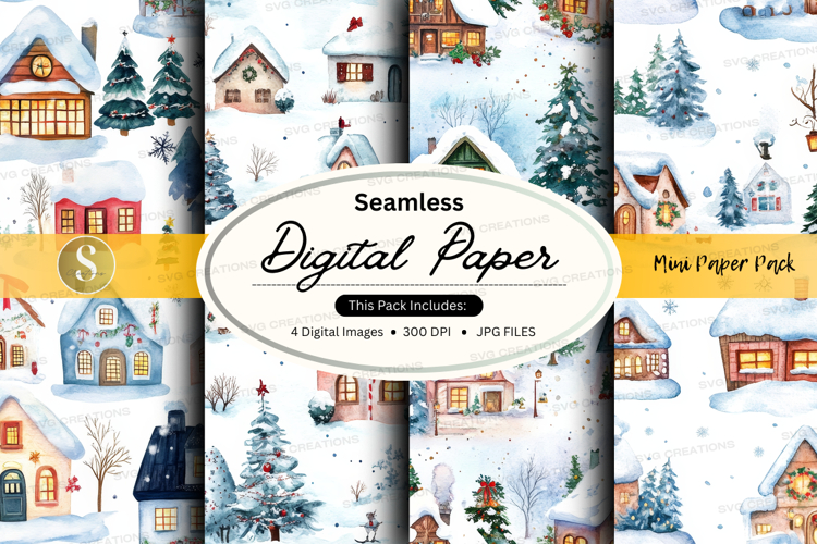 Winter village digital paper