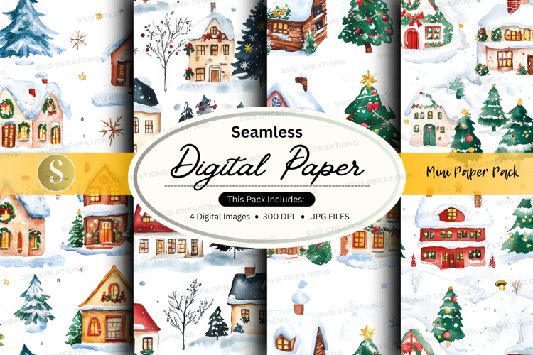 Seamless winter village digital paper