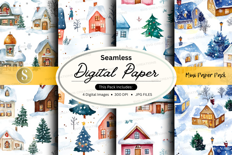Winter village digital paper