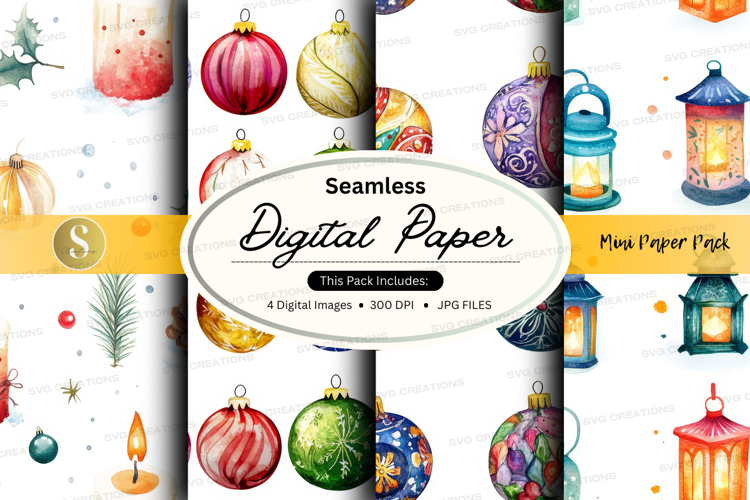 Christmas ornaments and lanterns digital paper