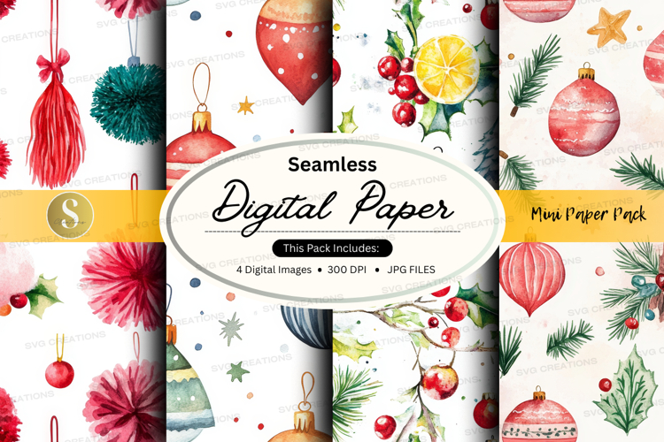 Seamless christmas ornaments digital paper