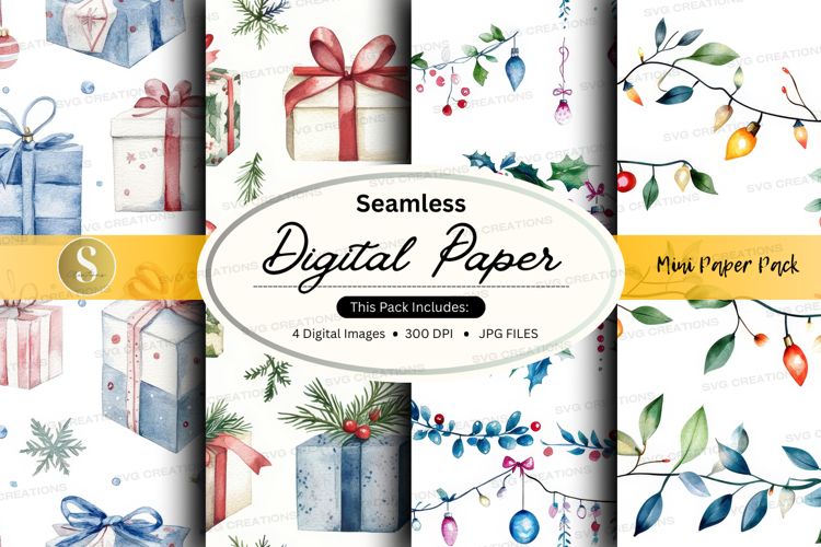Seamless digital paper - holiday gifts and decorations digit