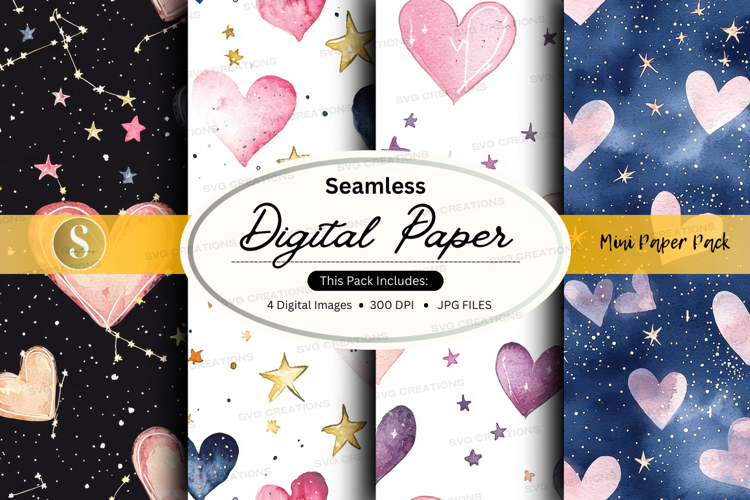 Seamless hearts and stars digital paper