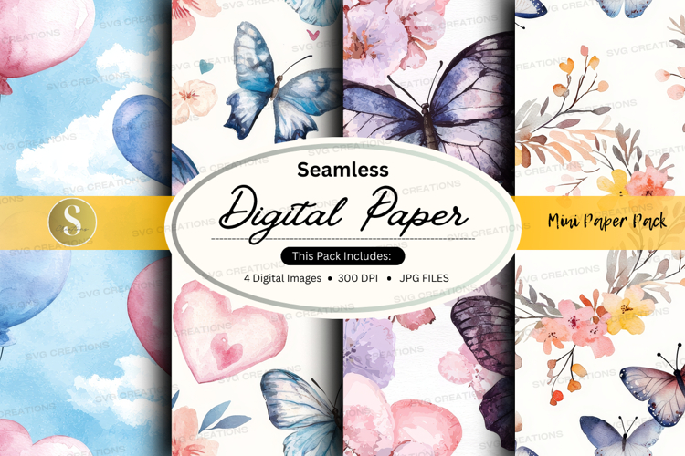 Seamless digital paper - floral and butterfly pattern