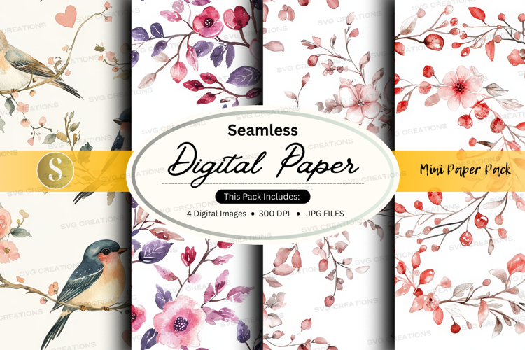 Seamless digital paper - floral and bird theme