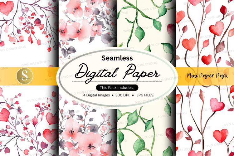 Seamless floral hearts digital paper