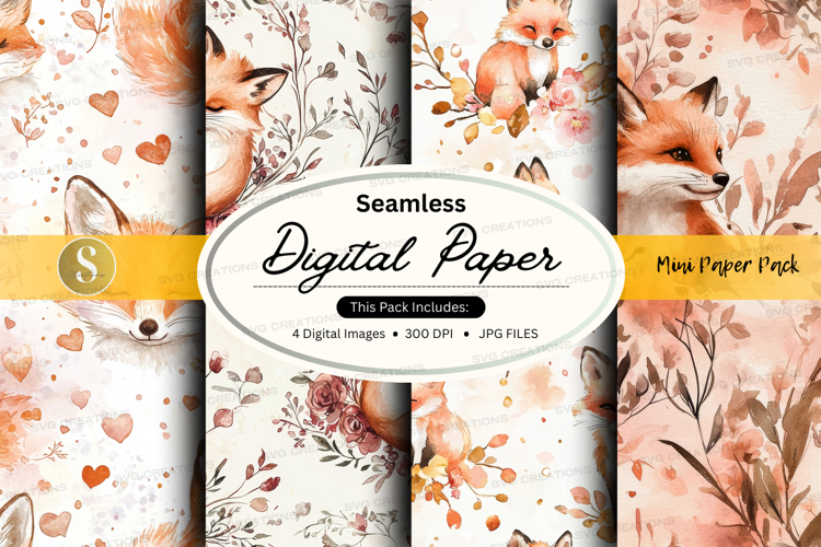 Seamless digital paper - fox and floral pattern