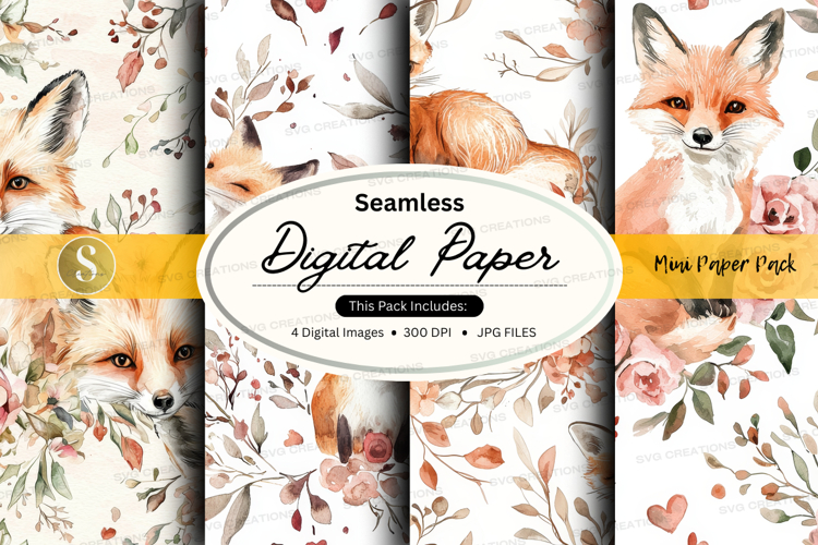 Seamless digital paper - fox and floral theme