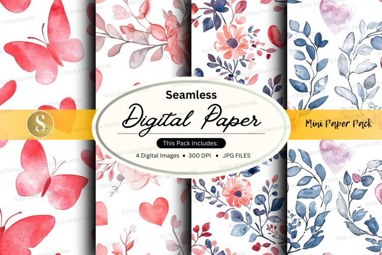 Seamless floral and butterfly digital paper example image 1