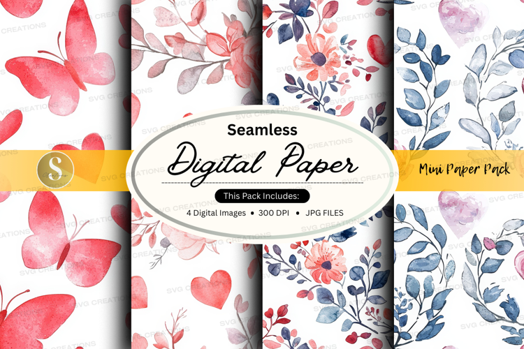Seamless floral and butterfly digital paper