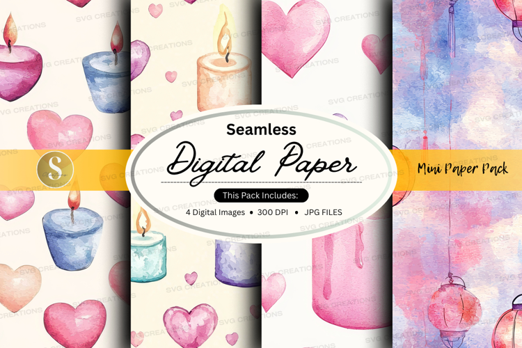 Seamless digital paper - romantic candles and hearts digital