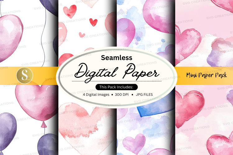 Seamless heart balloons digital paper