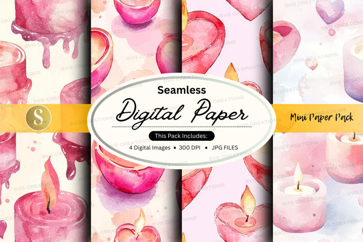 Seamless hearts and candles digital paper