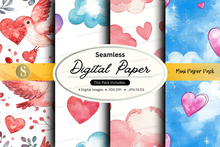 Seamless digital paper - love birds and hearts