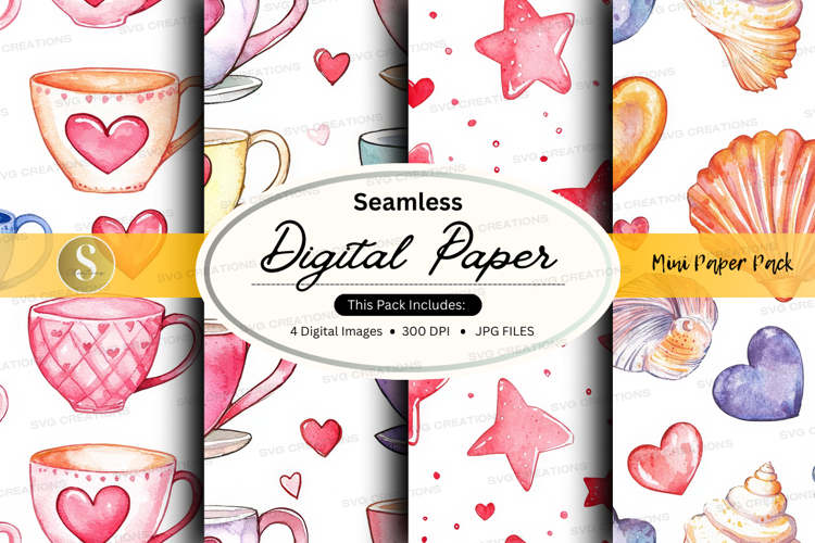 Seamless digital paper - mussel and coffee theme digital pap