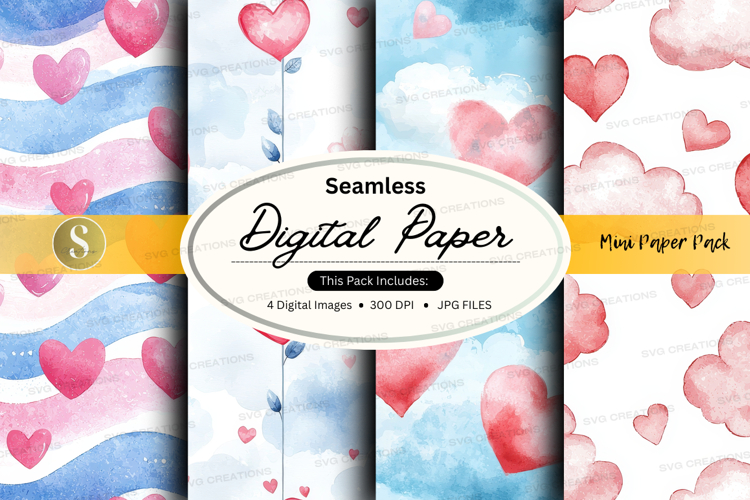 Seamless digital paper - heart and cloud pattern