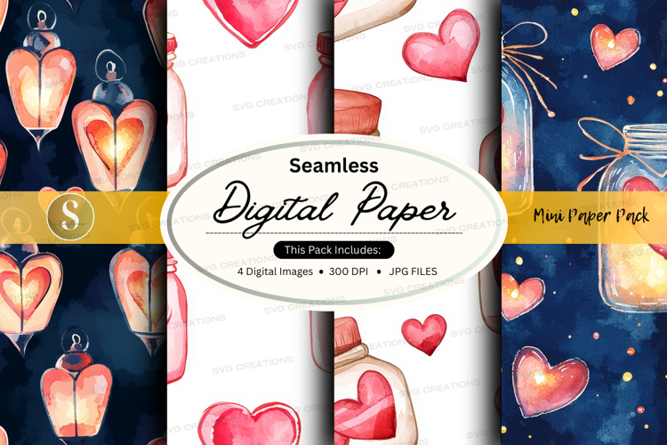 Seamless digital paper - mason jars with hearts