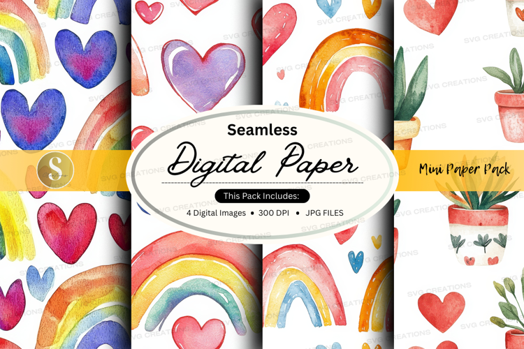 Seamless rainbow hearts digital paper