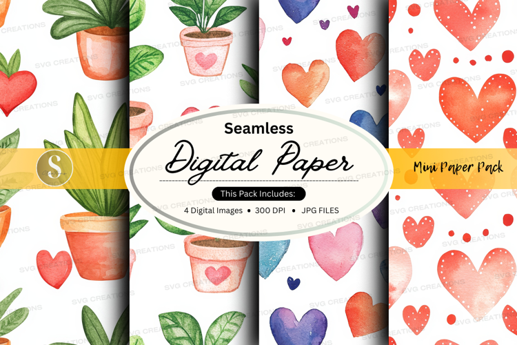 Seamless digital paper - plant and heart pattern