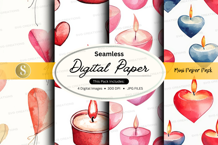 Seamless digital paper - heart and candle pattern