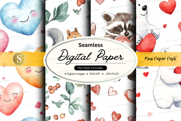 Seamless digital paper - cute animal hearts digital paper pa