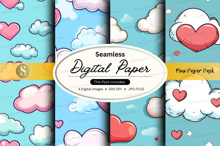 Seamless digital paper - hearts and clouds