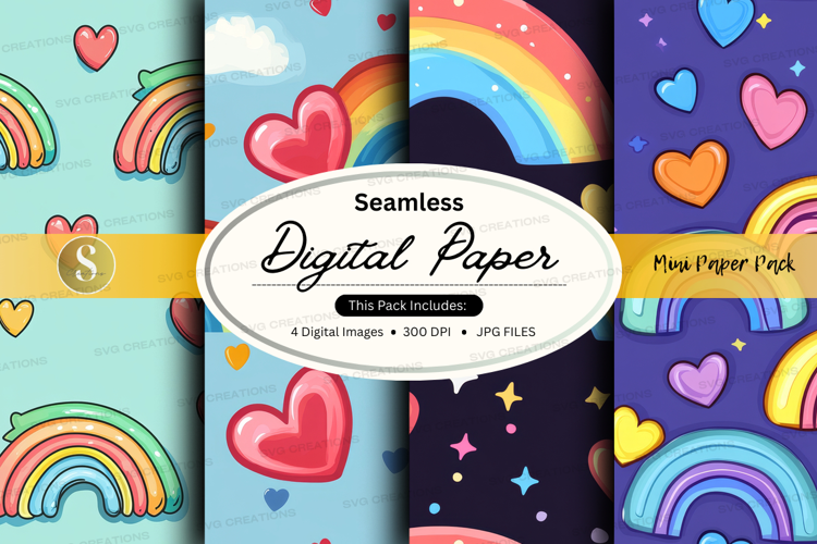 Seamless digital paper - rainbow hearts